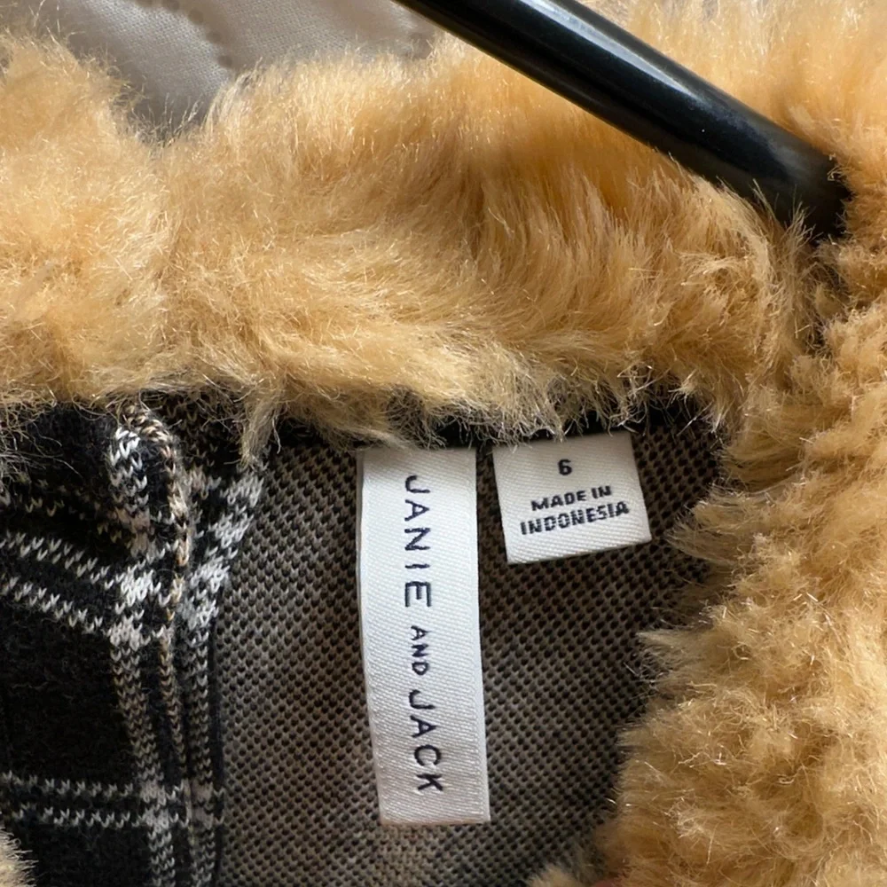 Janie and Jack Black and Cream Plaid Dress with Gold Faux Fur Collar - Picture 2 of 9